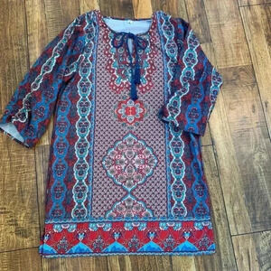 FLORAL AND PAISLEY SHIFT DRESS WITH TASSELS SMALL NWOT